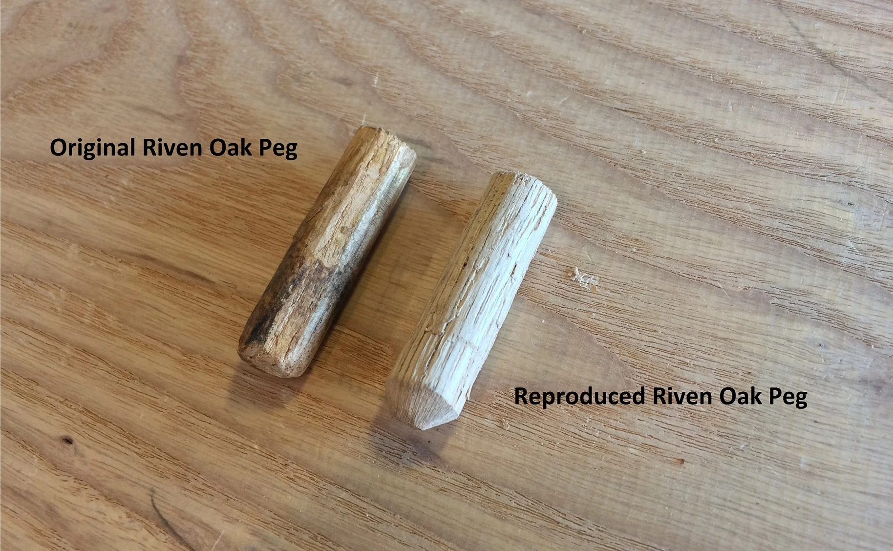 I reproduced quite a few pegs for this settee. About a dozen total. There was also a repair done to the joinery joining the upper and lower frame that I did not take pictures of that required new riven oak pegs. This is air dried white oak which is appropriate for the period.