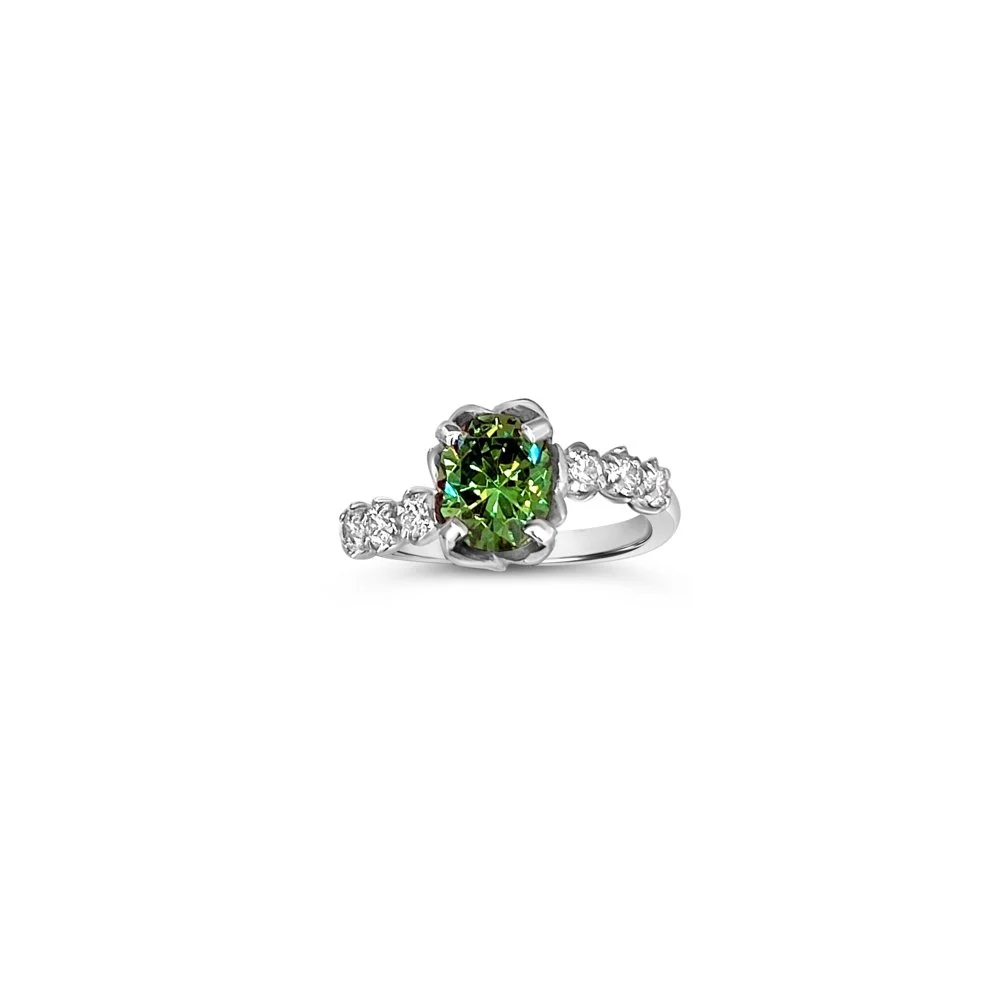 SOLD// Demantoid Garnet & Diamond Femme Petale Posey Ring