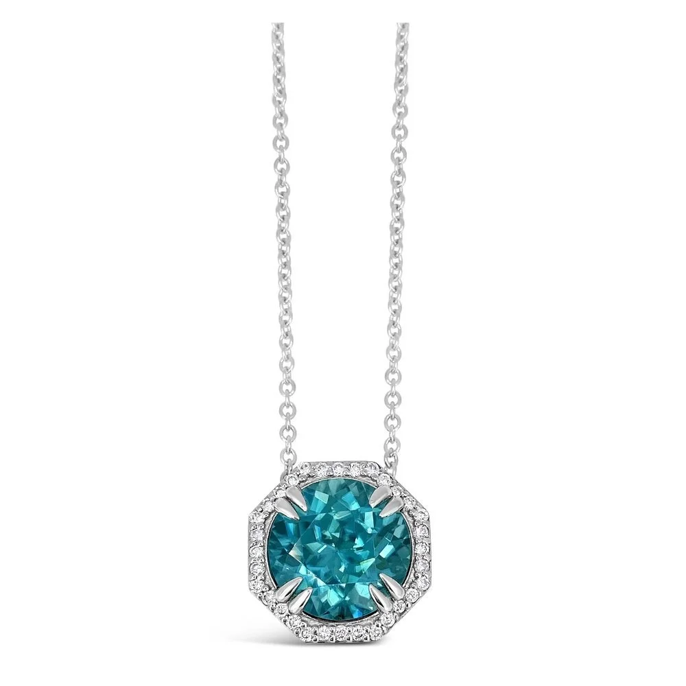 SOLD// Blue Zircon & Diamond Divinity Necklace