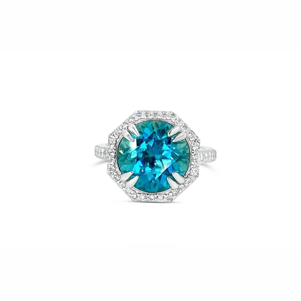 SOLD// Blue Zircon & Diamond Divinity Ring
