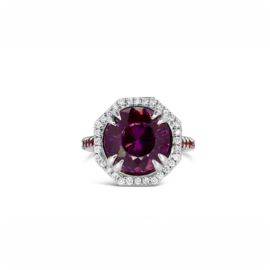 SOLD// Color-Change Pyrope, Mahenge Spinel, Alexandrite & Diamond Divinity Ring