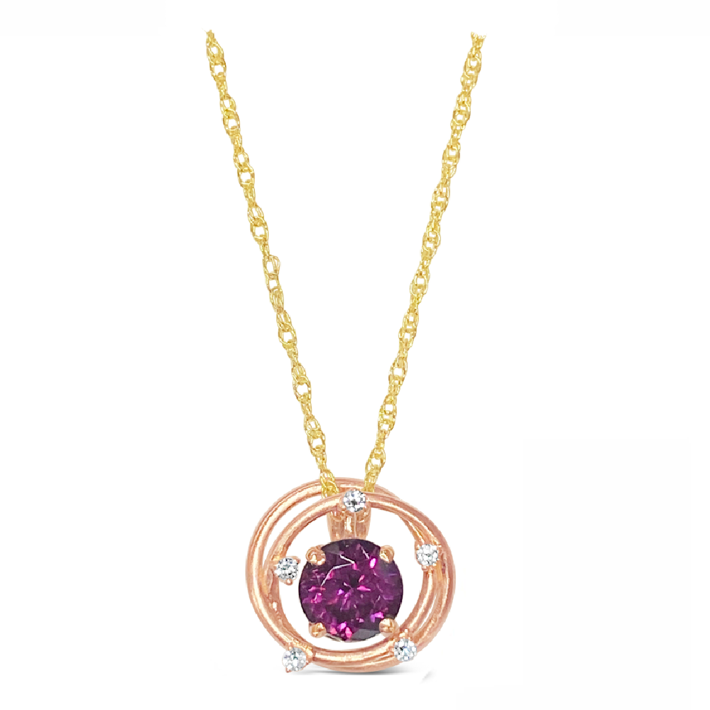 SOLD// Color-Change Garnet & Diamond Atomic Love Necklace