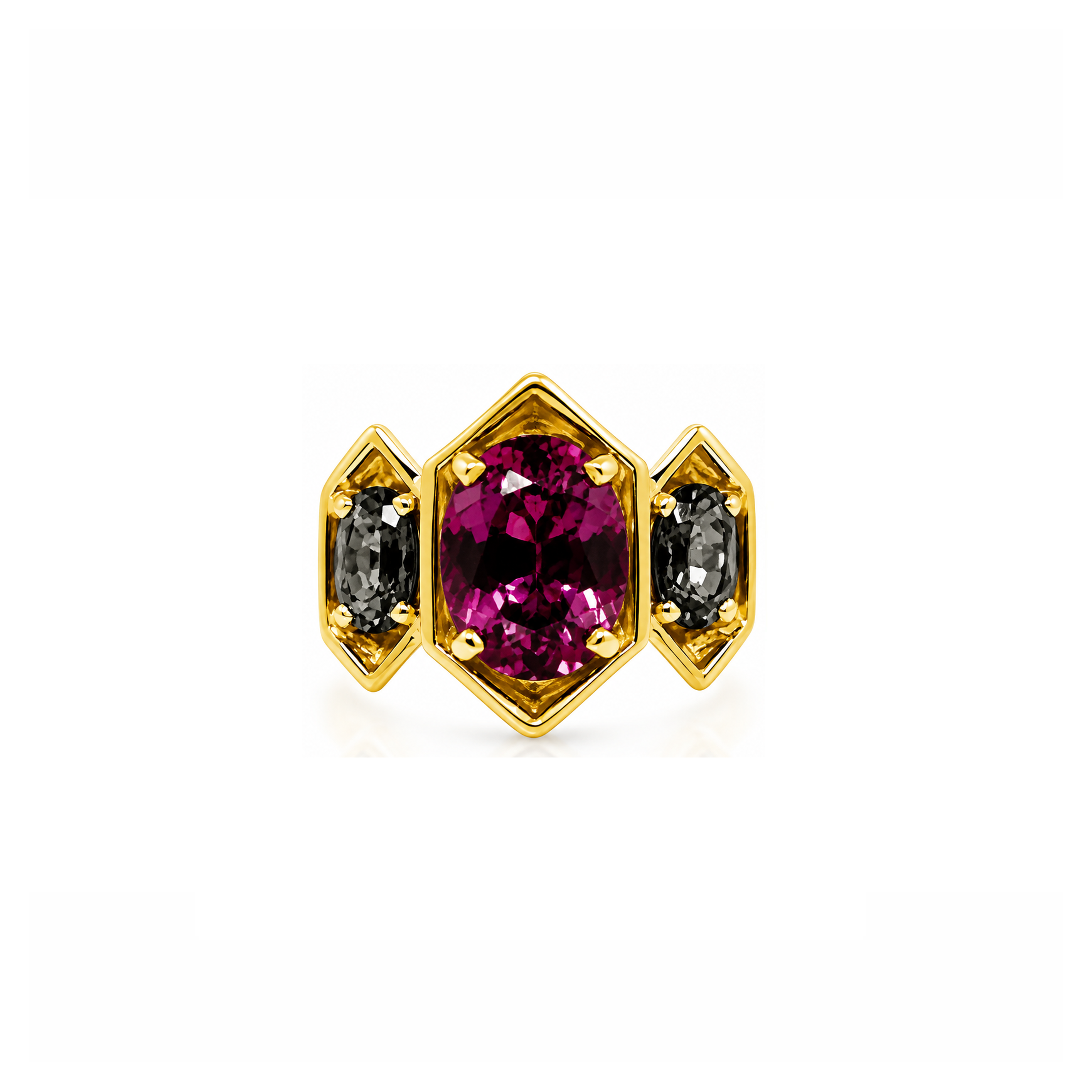 Mahenge Garnet & Grey Spinel COSMOS Three-Stone Ring