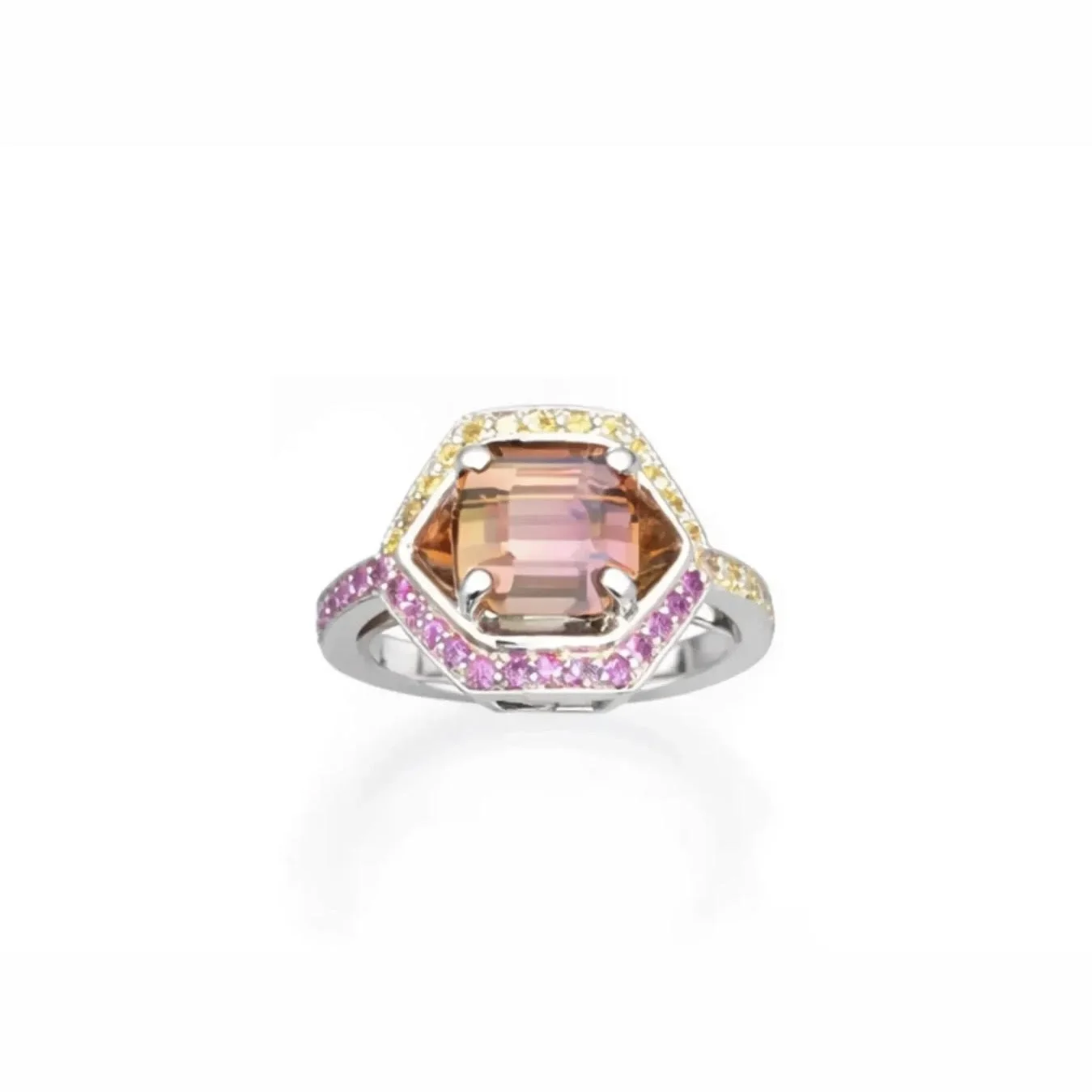 AURORA HEX// BiColor Fancy Tanzanite (Zoisite) & Multicolor Sapphire Ring