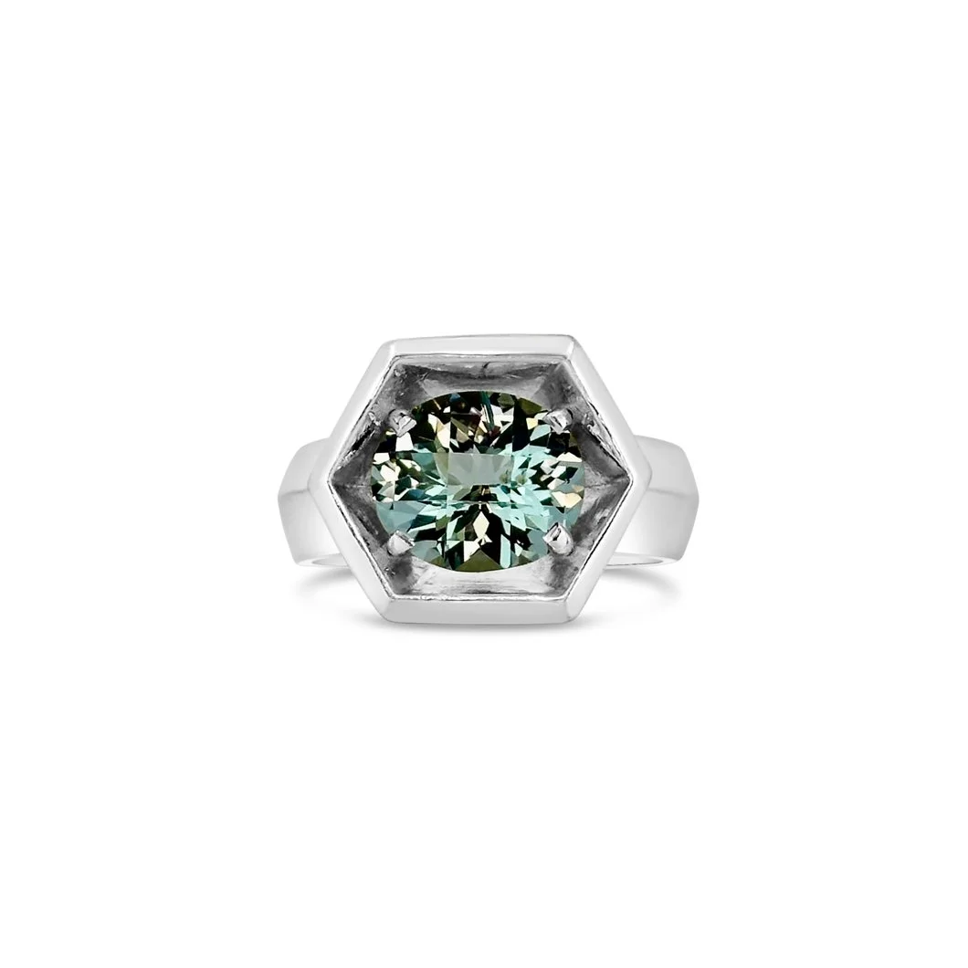 SOLD// Aquamarine COSMOS Men's Ring, SS