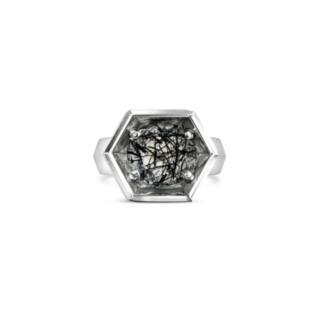 SOLD// Tourmalinated Quartz COSMOS Men's Ring, SS