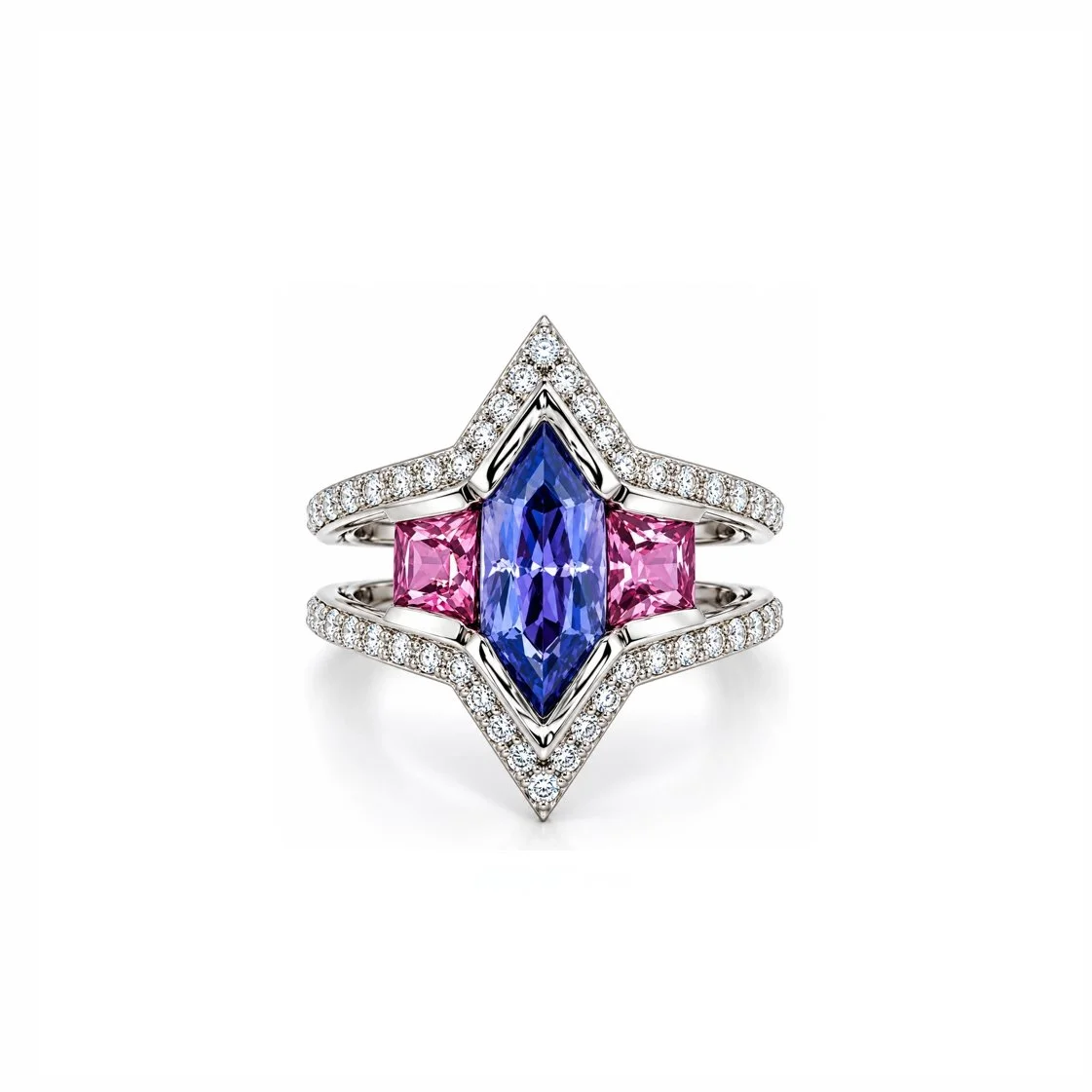 NOCTRA// CATHEDRAL Tanzanite, Pink Spinel & Diamond Ring
