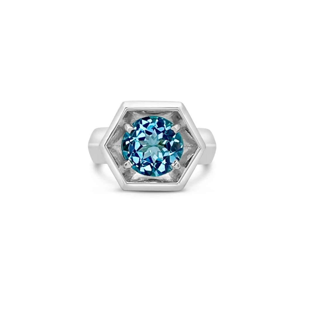 SOLD// Swiss Blue Topaz COSMOS Men's Ring, SS