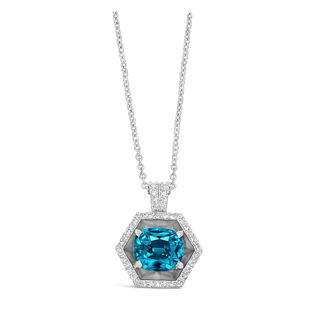SOLD// Blue Zircon & Diamond COSMOS Necklace