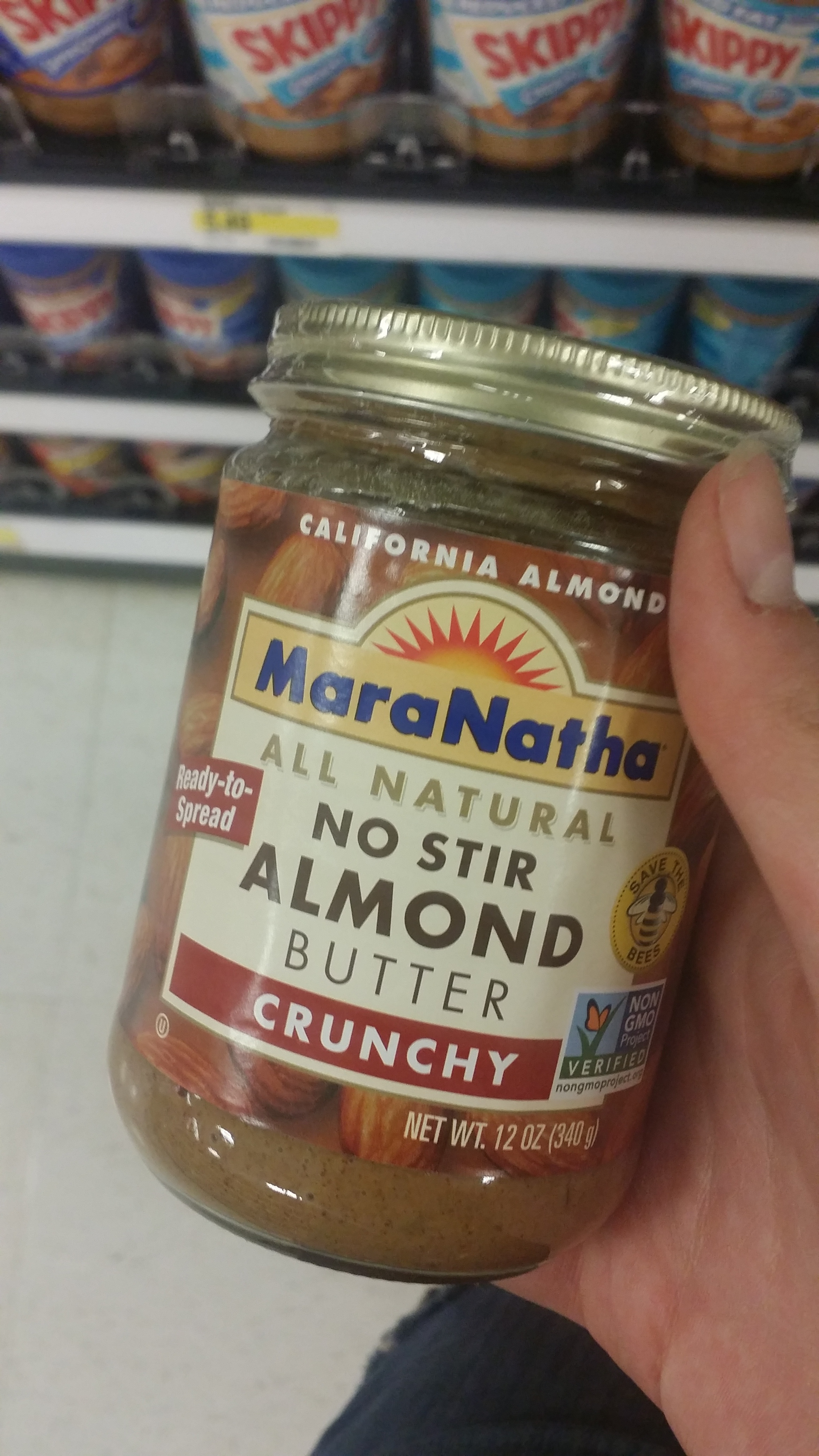  This almond butter is from California and it comes in a glass jar that can easily be reused.&nbsp; 