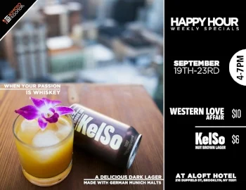 Happy Hour this week featuring the "Western Love Affair" cocktail, $10 & KelSo Nut brown lager, $6. Each week we feature a new house speciality cocktail & craft beer in addition to weekly specials: $6 Sapporo Draft, $8 Sangria, or house red or white wines, as well as $8 house liquor. Cheers!