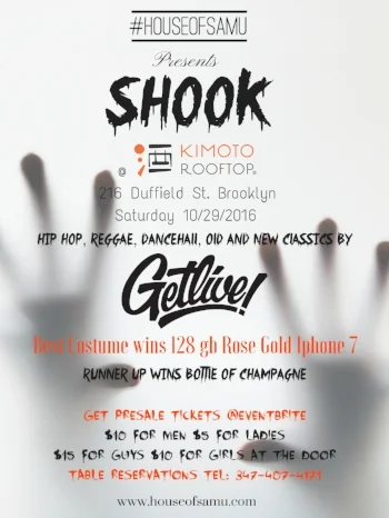 Tired of the same Halloween party with the same crowds? Come get SHOOK with us @ Kimoto Rooftop with NYC's best event's production company, House of Samu. Get SHOOK : 10/29, 10pm-4am. Dress Code: SCARY Get your tickets on eventbrite HERE