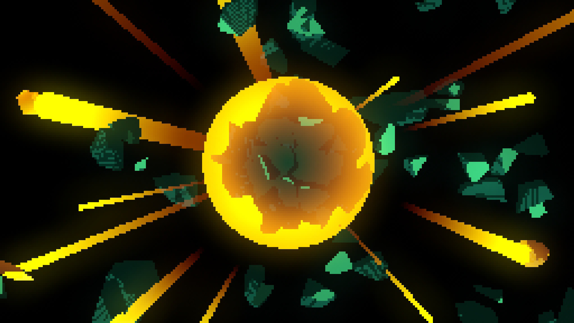 The beam of energy grows stronger and explodes into a giant pixelated supernova