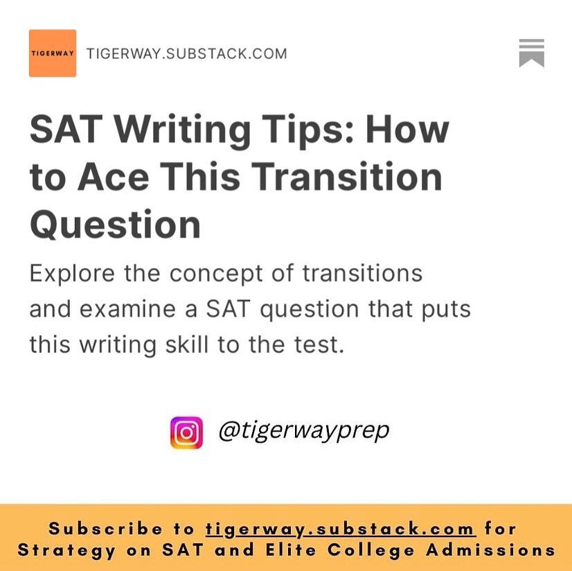 ‼️Program Officer @jxsminengo and Coach @larrycheungcfa have released the latest Premium Weekly Analysis. Test your knowledge on this SAT question about transitions! ‼️

📧Make sure to join our email list for more insight on SAT and College Admission