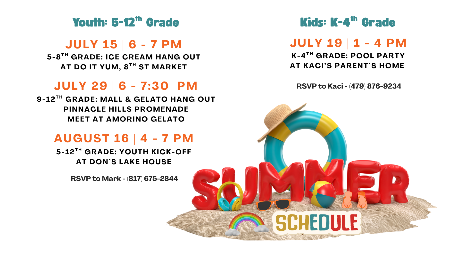 Youth &amp; Kids Summer Schedule