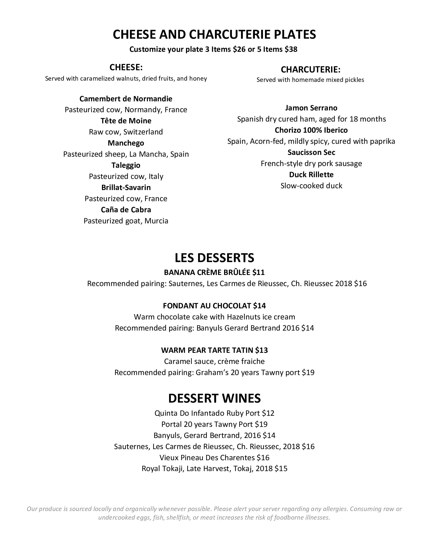 Menu — Amelie wine bar