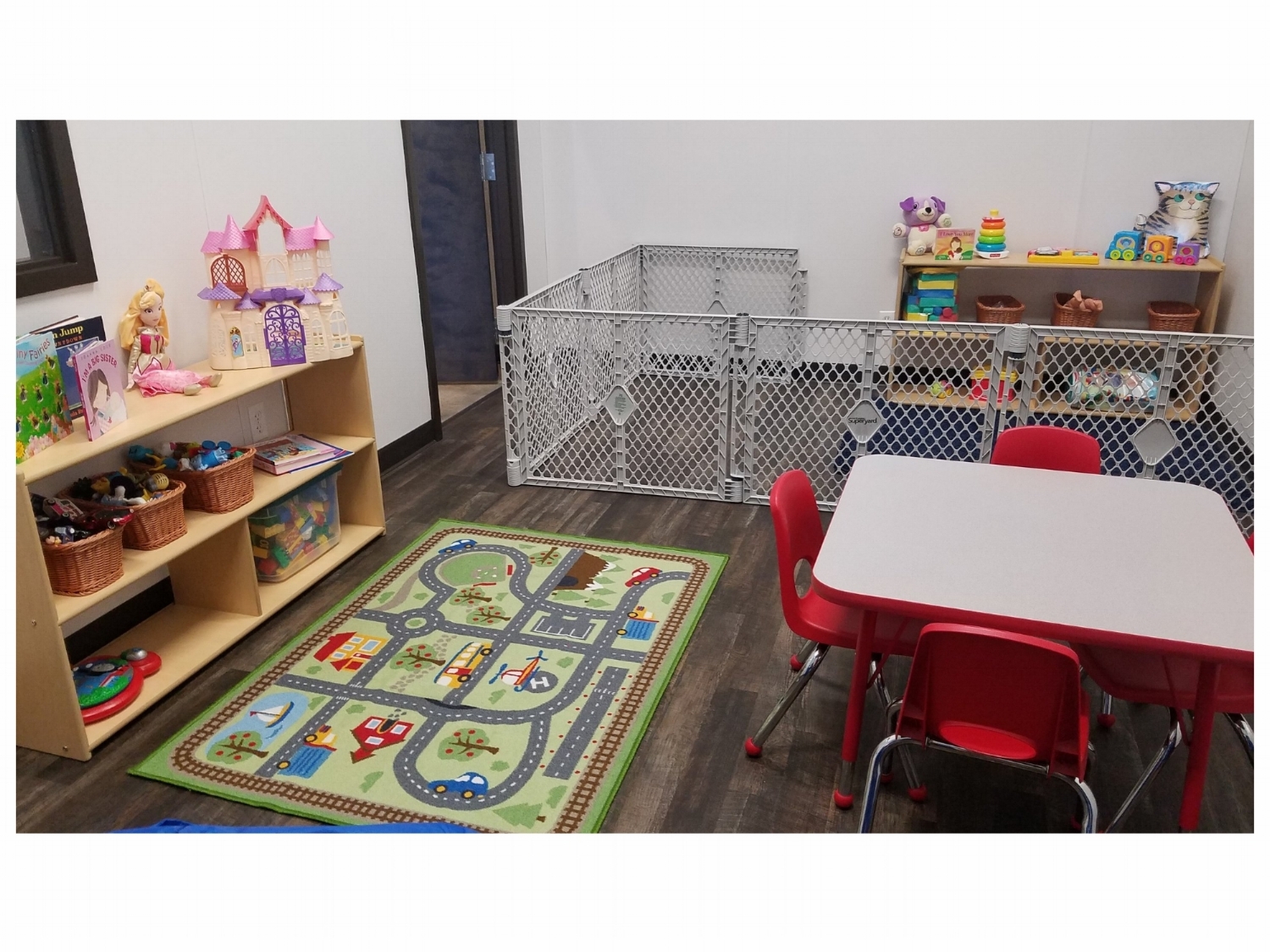 Elevates Child Watch room has age appropriate toys for children ages 6 most to 11 years old.