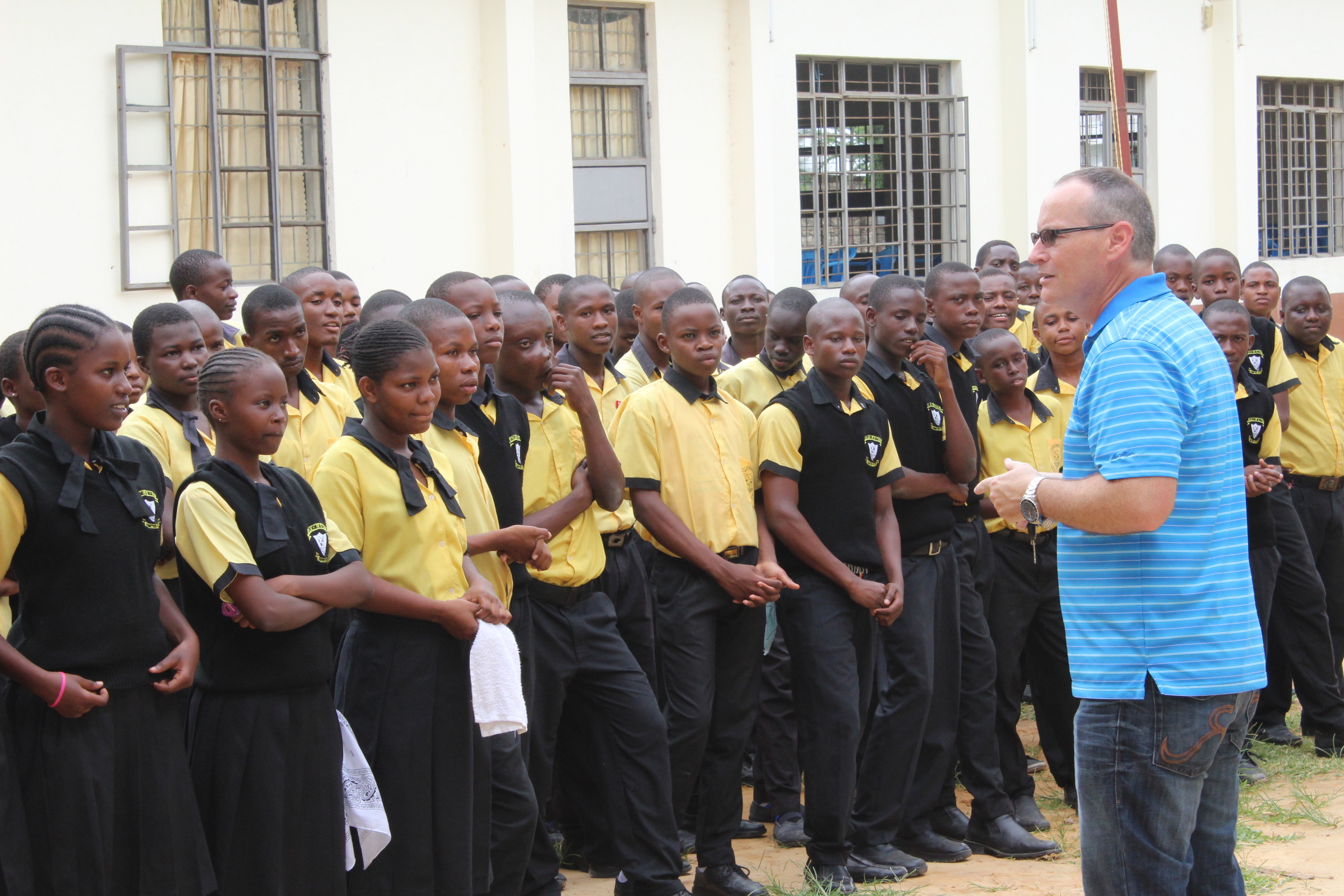 Bobby speaking to a group of students from the high school.