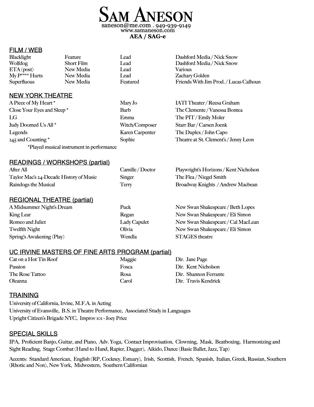 Acting Resume