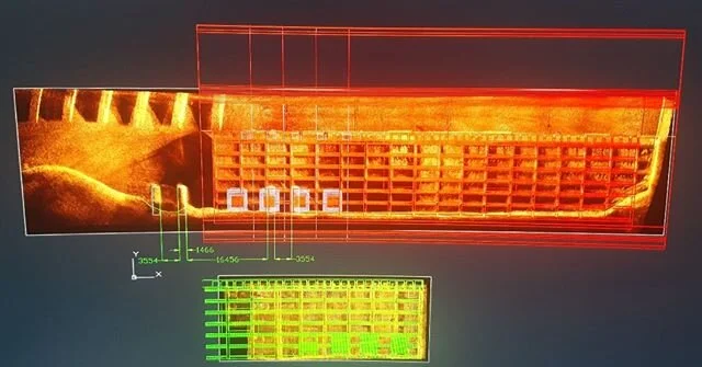 Here AUS-ROV fit an ROV with a BlueView sonar to 'flashlight' up and down the underwater surfaces of a dam wall. We then process the 2D sonar data and mosaic the imagery to reconstruct the submerged dam surfaces and then superimpose the construction 