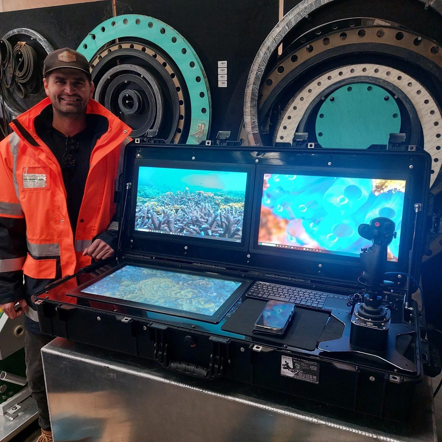 AUS-ROV's Technical Director Adrian Jahnke exhibiting the latest in-house designed and built ROV control console. www.aus-rov.com.au #pcgames #ausrov #tunnelinspections #hydro #pipelines #engineering #rov #subsea #technology #desalination #damsafety 