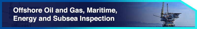 Banner for offshore oil and gas, maritime, energy, and subsea inspection services with an offshore oil platform.