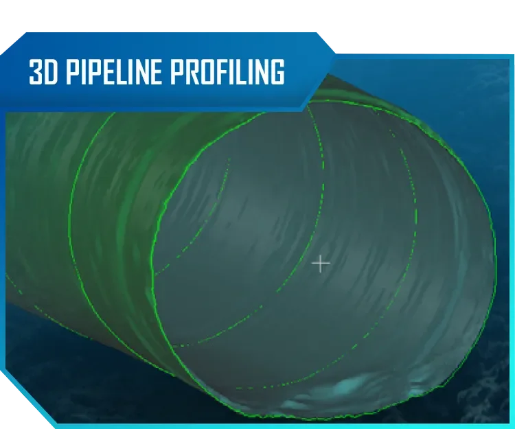 3D rendering of a pipeline with green dotted lines, labeled "3D Pipeline Profiling".