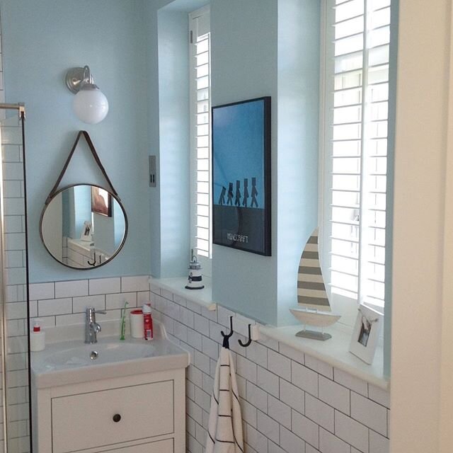 Here is one of our jobs in Monkstown, Co Dublin. We set both shutters inside the window recess to give extra space in the room. Shutter details: 63mm louver, centre tilt rod and our pure white colour. #shuttersdublin #bathroomdesigns #nauticaldecor #