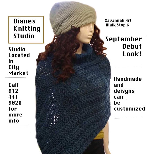 Diane’s knitting studio is stop number 6 on the map. She is located at City Market in studio #108! ✨Each month Diane will debut a NEW design! Here is her September design! Perfect for the upcoming fall weather. 🍂Everything is handmade by Diane. She also does custom work! 🧣Visit her gallery or call her gallery at (912) 441-9020❤️ #Fall #SweaterWeather #CustomDesign #Handmade #Goods #ArtWalk #CityMarket