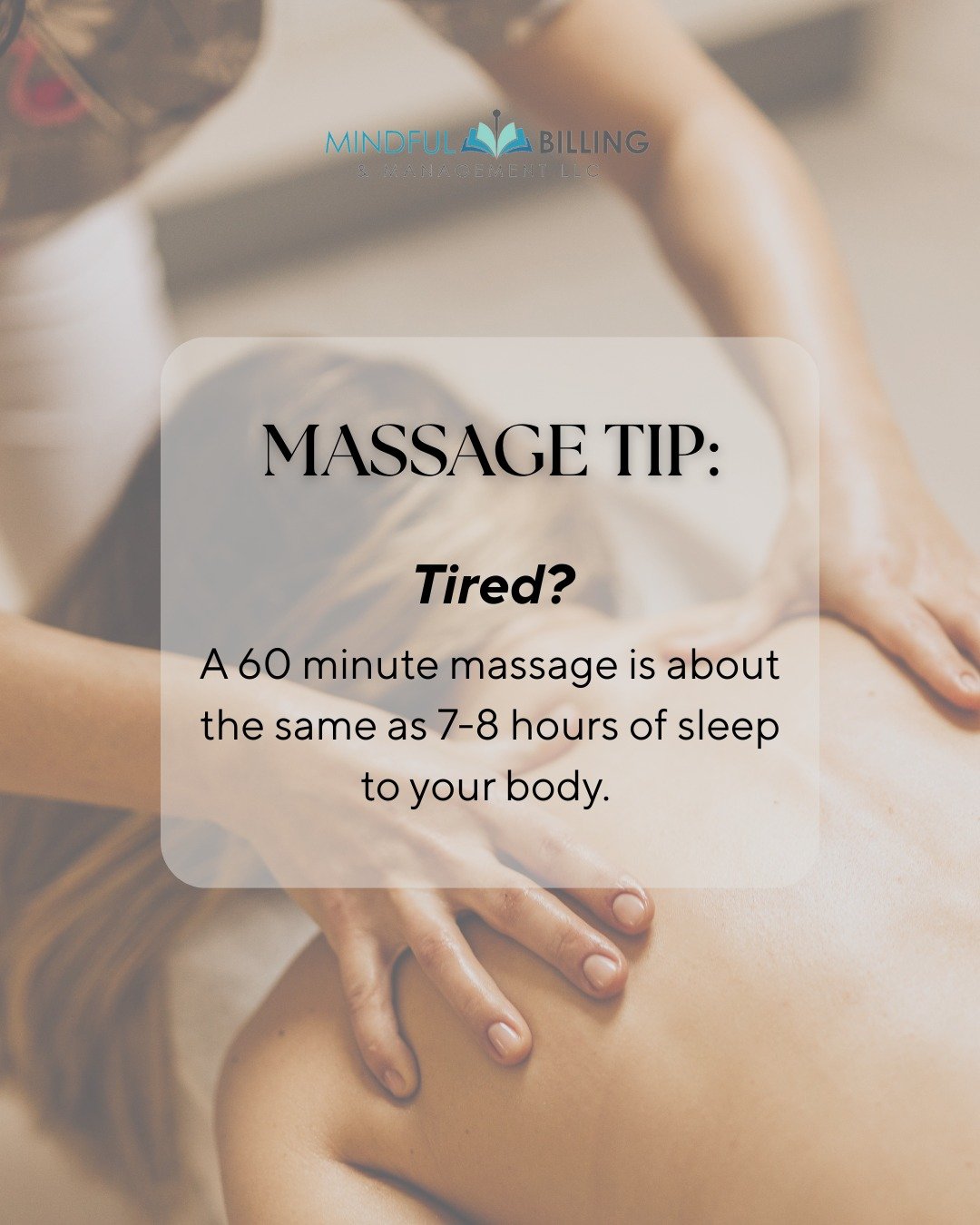 Feeling tired all the time?
A 60-minute massage can have a restorative effect similar to a good night&rsquo;s sleep.
Sometimes, all your body needs is a moment to pause and be cared for.

#therapeuticmassage #holisticbilling #mindfulbilling #massaget