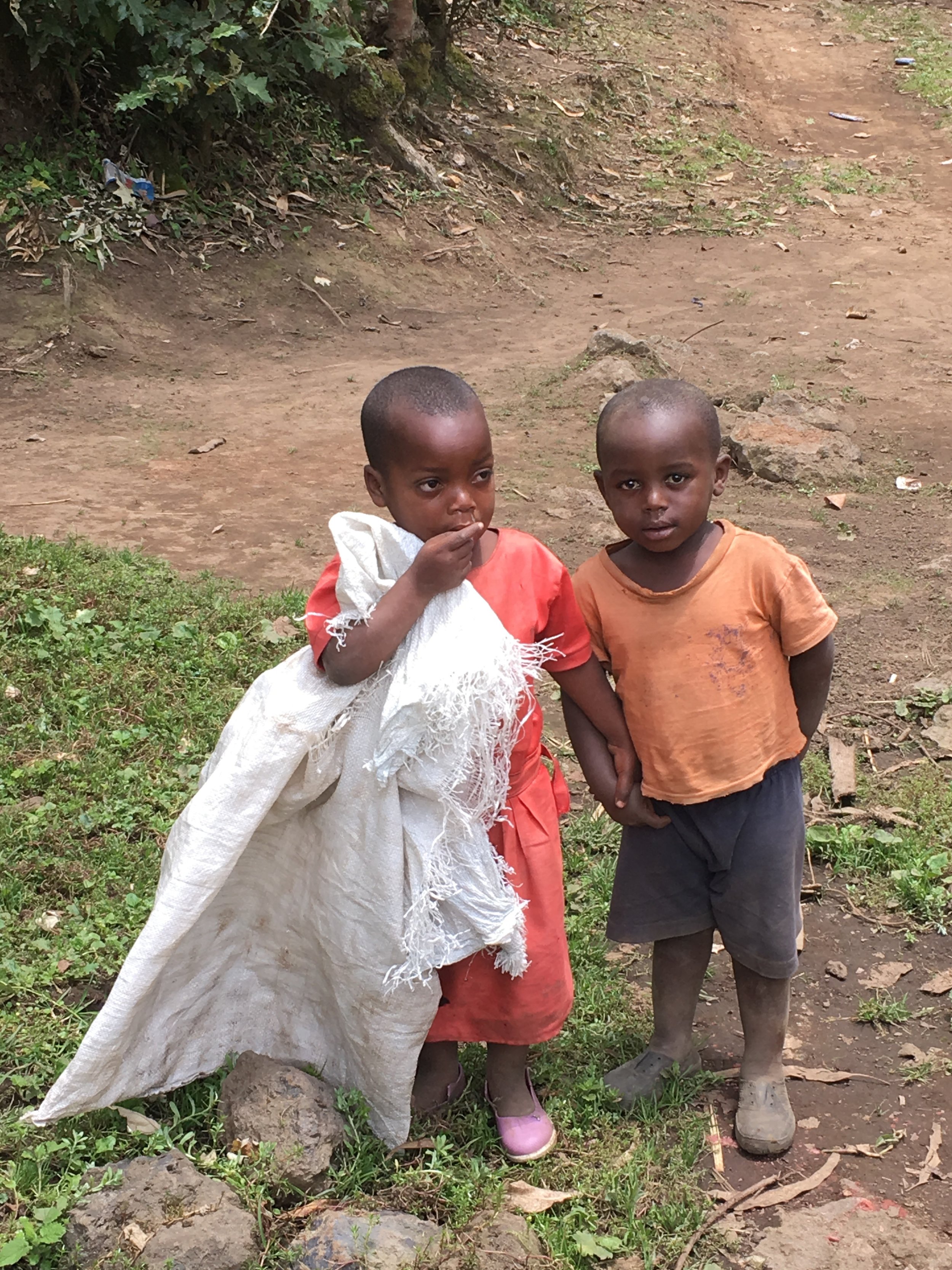 Two adorable children in Rwanda greet those who are doing a gorilla trek.