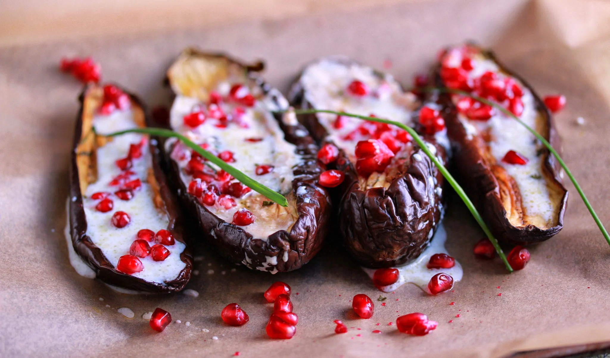 Roasted Eggplant with Buttermilk Sauce and Pomegranate