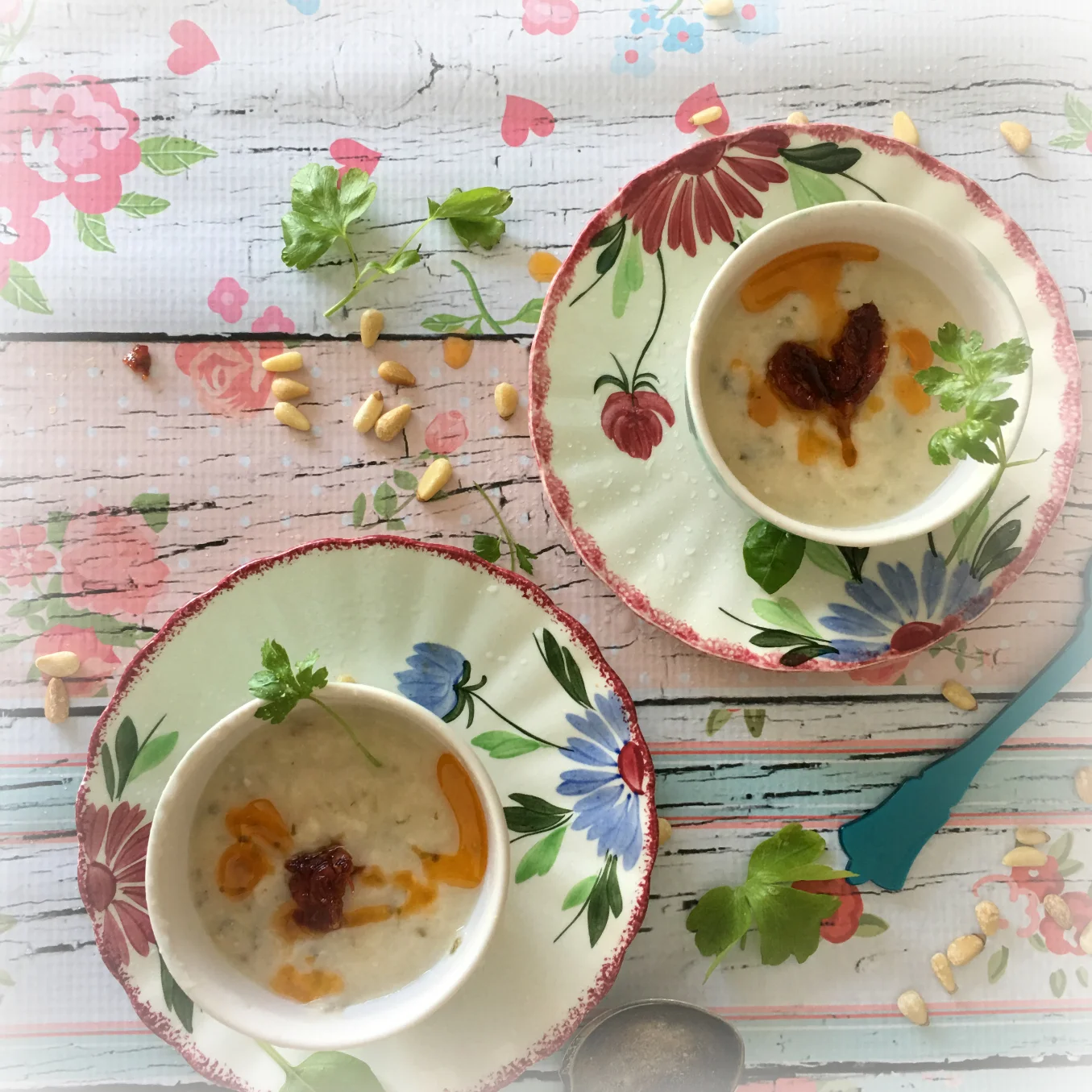 ©Cauliflower Soup with Herbs, Two Bowls, by Dena T Bray.jpg