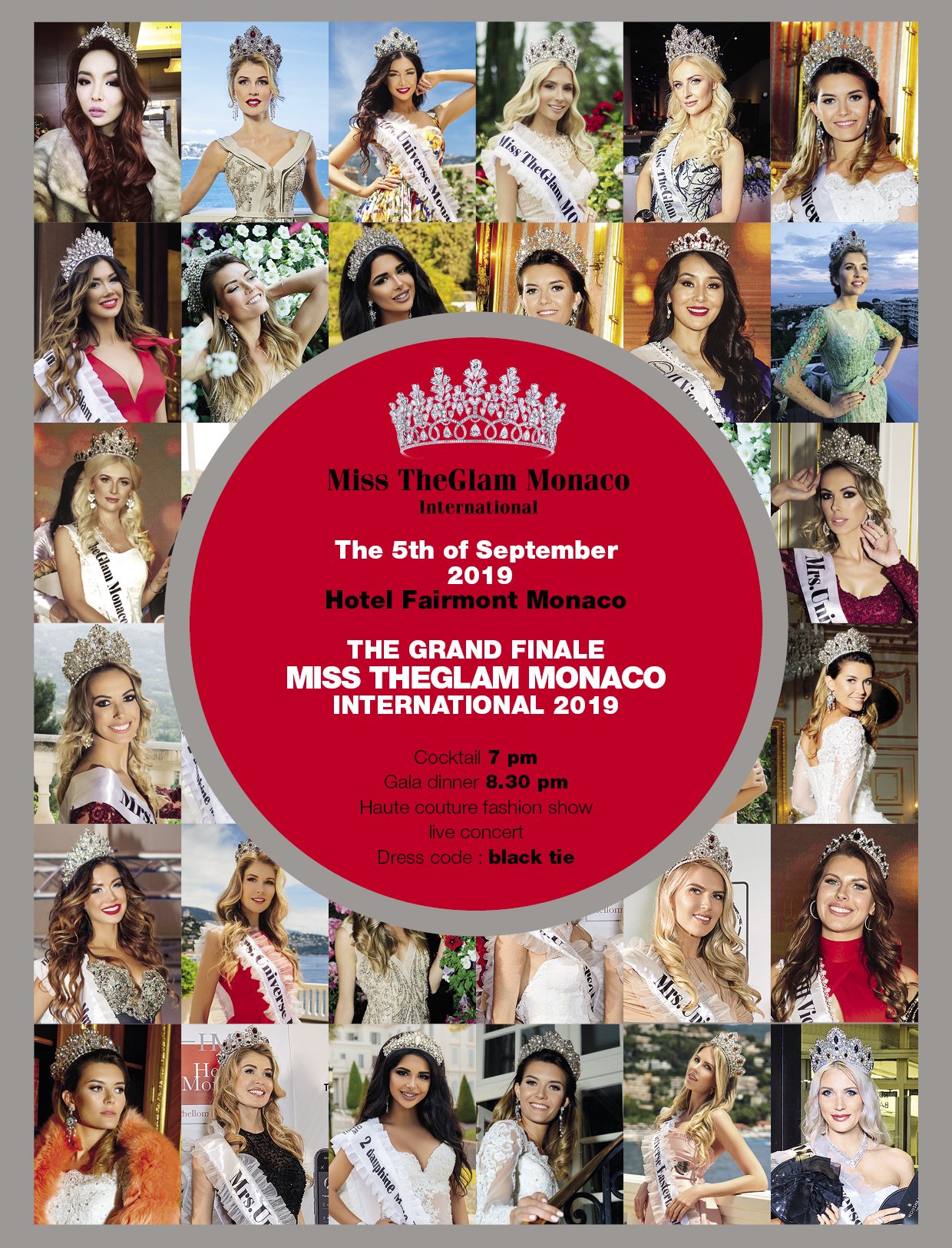MONTE CARLO . 2019 Miss The Glam Monaco Gala . Fairmont Monte Carlo . Thursday 5th September 2019 . Salle d'Or Ballroom