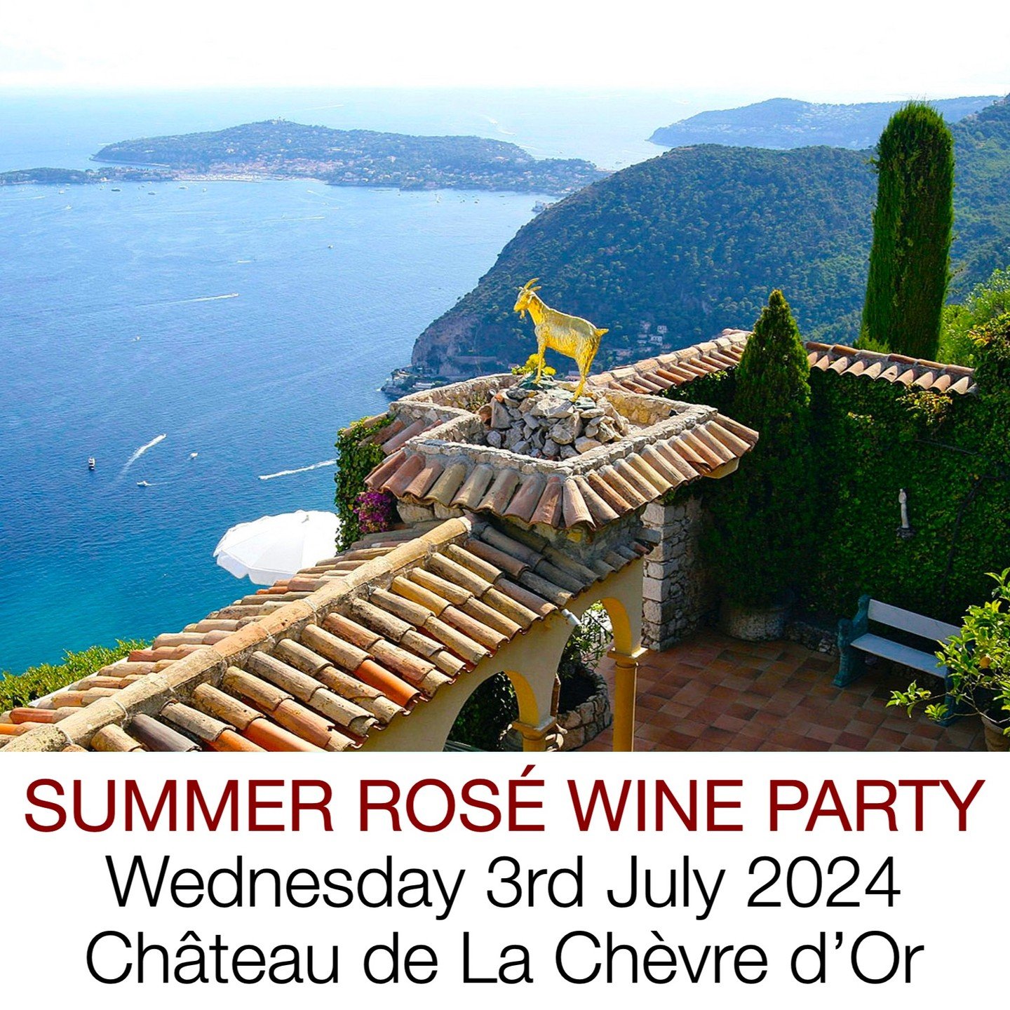 🥂 Don't Miss This!
Ch&acirc;teau de La Ch&egrave;vre d&rsquo;Or Summer Ros&eacute; Wine Terrace Party . Wednesday 3rd July 2024 - tickets @clubvivanova 

Le Caf&eacute; du Jardin
&euro;65 per person

Open Ros&eacute; Wine Bar
*White and red wine ava