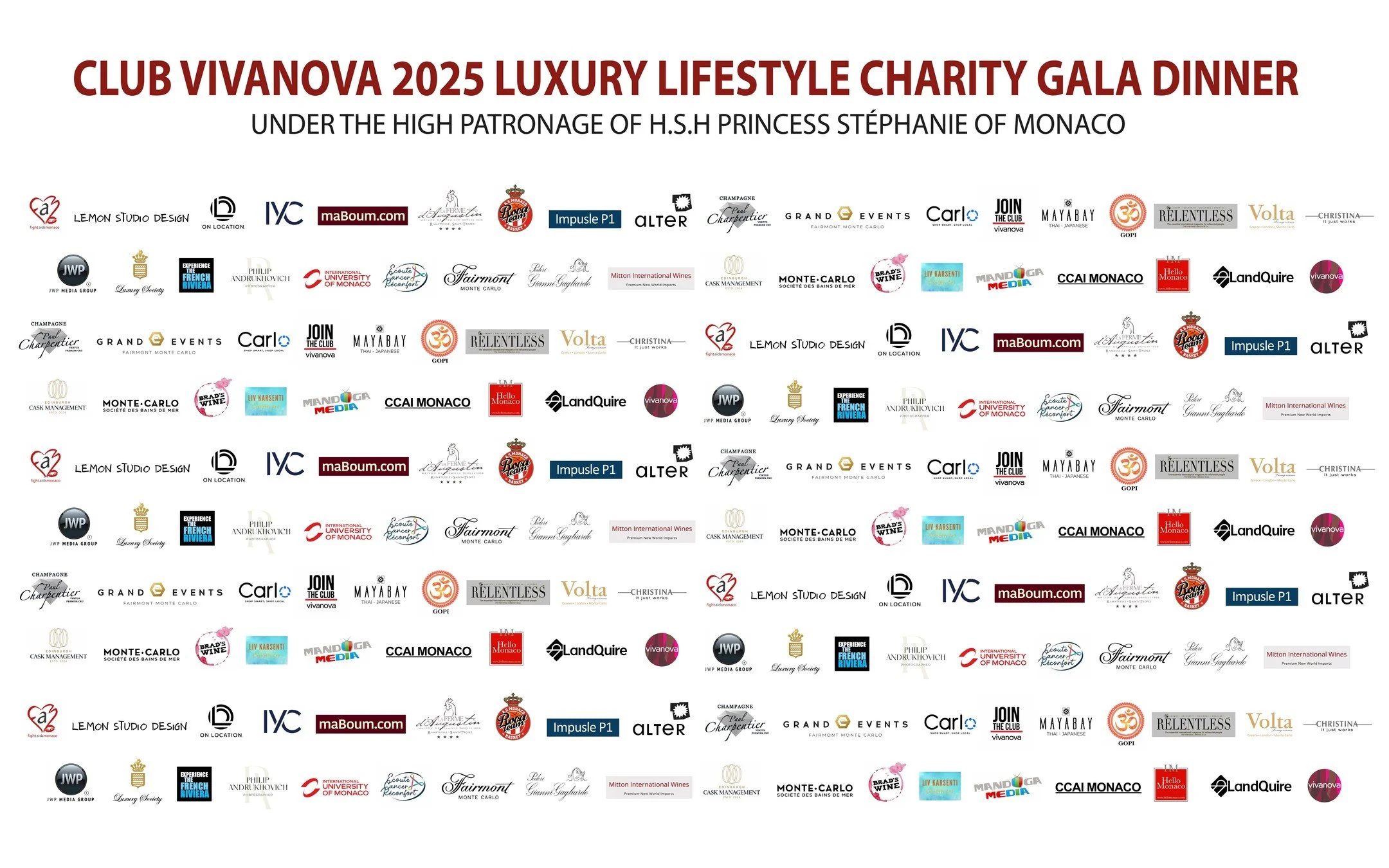 π We extend our heartfelt gratitude to our esteemed VIP and press partners for their invaluable support of the 2025 Club Vivanova Charity Gala in Monaco, graced by Her Serene Highness Princess Stéphanie of Monaco. To be held this Saturday 1st