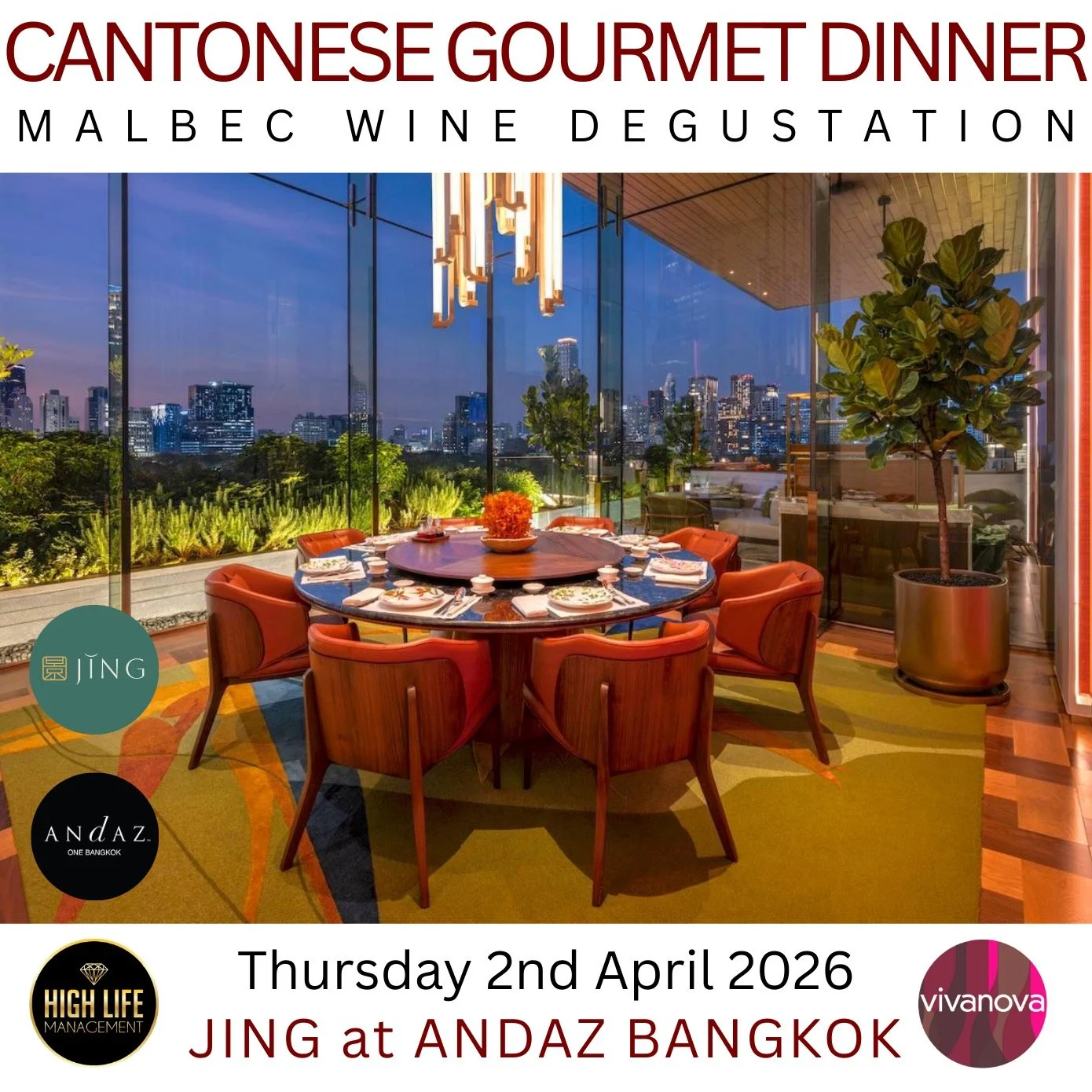 🇹🇭 A CURATED CANTONESE-INSPIRED MALBEC WINE DEGUSTATION DINNER
Thursday 2nd April 2026 . 7pm
JING at ANDAZ Bangkok

Join Club Vivanova in partnership with Mitton Wines Thailand and High Life Management Thailand for an elegant degustation of refined