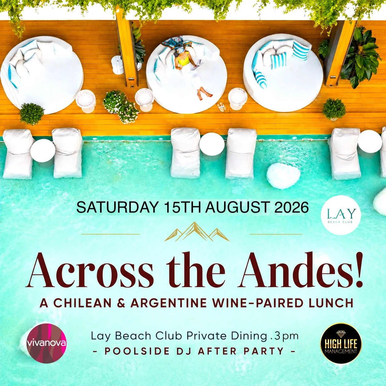 🍷 Join our next event in Pattaya!
Saturday 15th August 2026 . 3pm

Across the Andes!
A Chilean &amp; Argentine Wine Brunch &amp; DJ After Party 
Lay Beach Club Pattaya . Private Dining

Four Course Lunch Menu
Sparkling, White &amp; Red Premium Wines