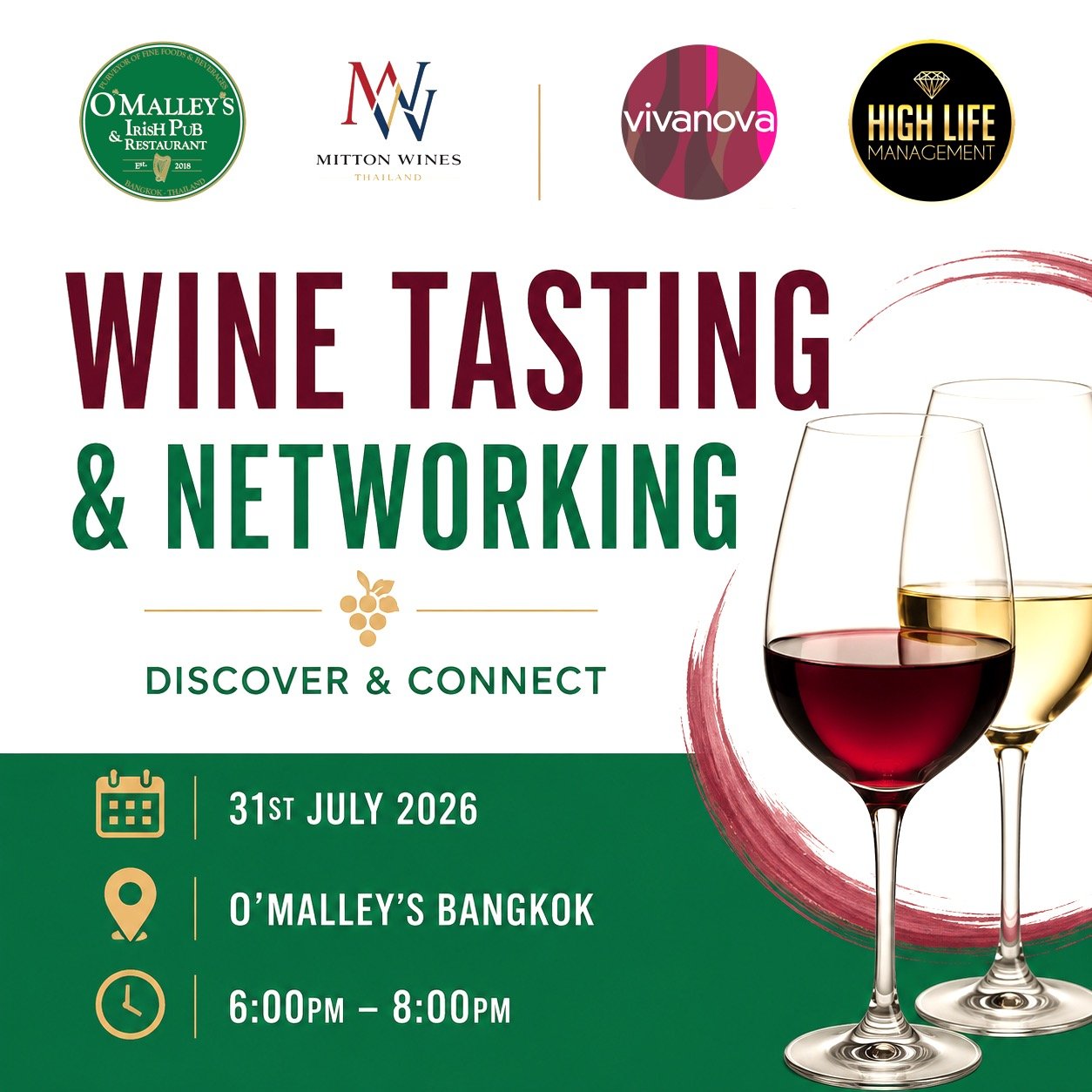 🍷 AROUND THE WORLD WINE TASTING &amp; NETWORKING
O&rsquo;Malley&rsquo;s Irish Pub &amp; Restaurant, Bangkok
Friday 31st July 2026 . 6pm &ndash; 8pm

Join us for a relaxed and engaging evening of wine discovery, networking and great company as Mitton