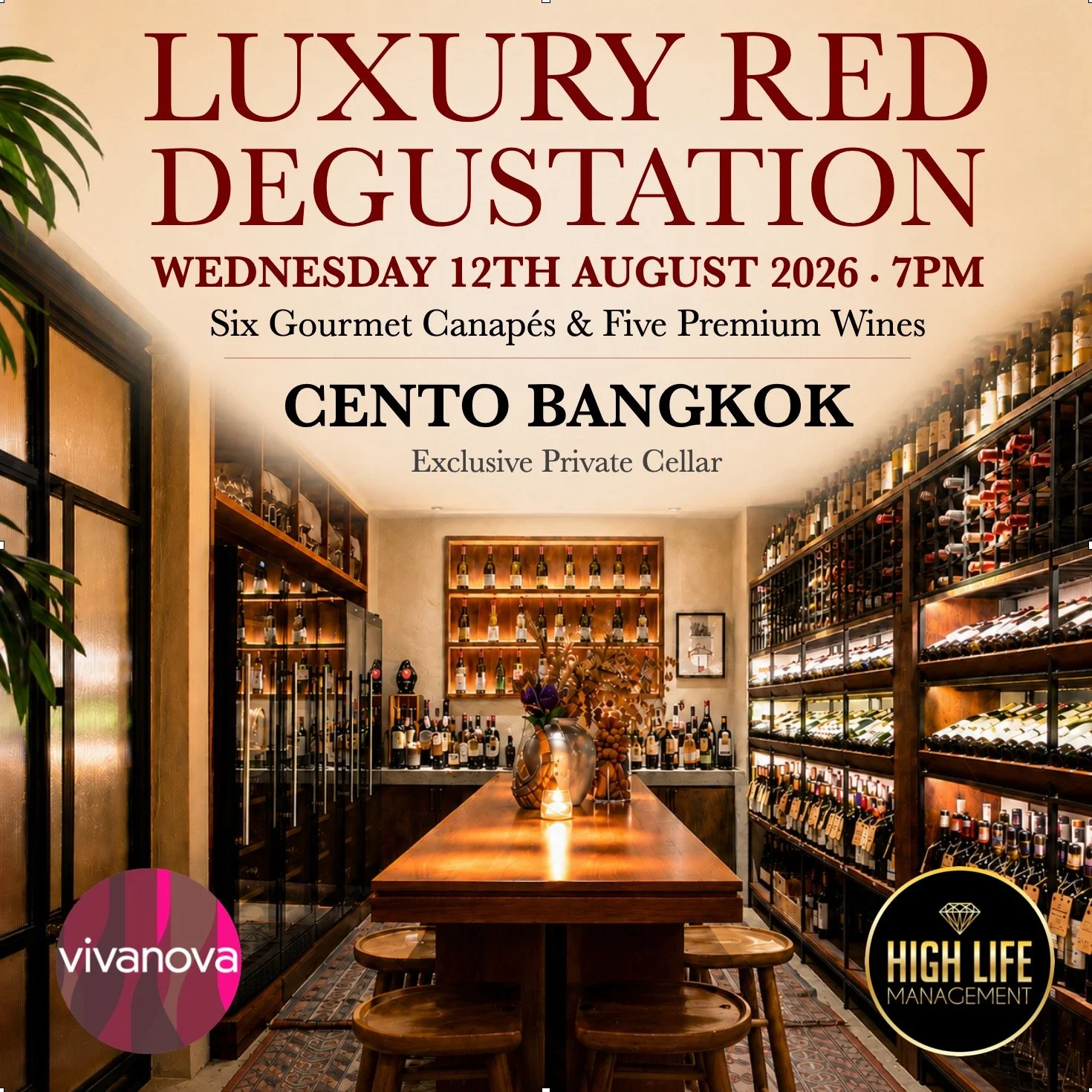 🍷 LUXURY RED WINE DEGUSTATION
Wednesday 12th August 2026 . 7pm
Six Gourmet Canap&eacute;s . Five Premium Wines
Private Cellar . Cento Bangkok

THB 2,500 per person
Limited Capacity

JOIN THE EXPERIENCE
https://mittonwines.co.th/product/bangkok-luxur
