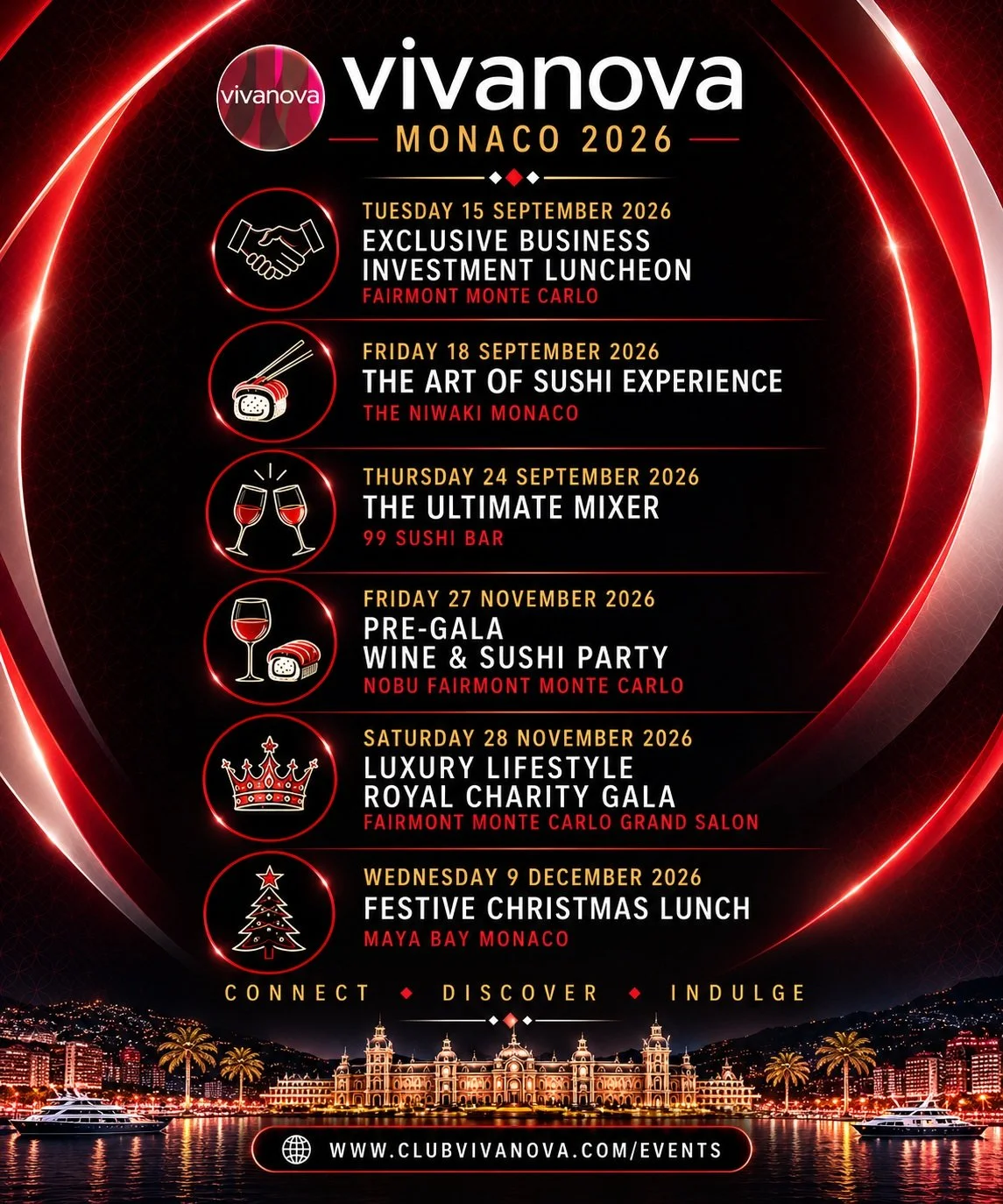 🇲🇨 VIVANOVA MONACO 2026 &mdash; THE AUTUMN SEASON AWAITS 🇲🇨

We launch the Vivanova Monaco 2026 Autumn Event Calendar &mdash; an exceptional season of business, luxury, gastronomy, wine, networking and unforgettable experiences. ✨

From exclusive