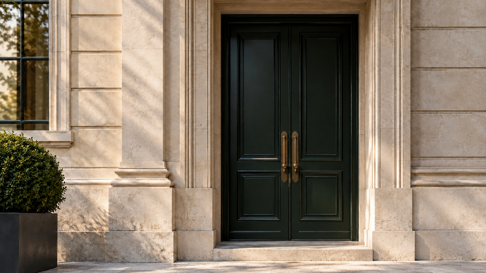 Elegant Dark Green Stone Entrance.png