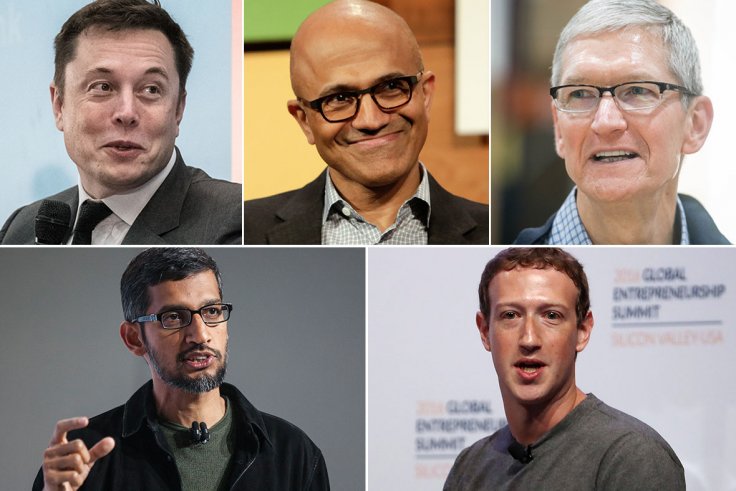 Tech vs Trump: (From top left clockwise) CEO of SpaceX Elon Musk, Microsoft CEO Satya Nadella, CEO of Apple Inc. Tim Cook, Facebook CEO Mark Zuckerberg, Sundar Pichai CEO of Google (Getty Images)