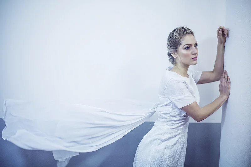 1960s vintage column wedding dress with chiffon train