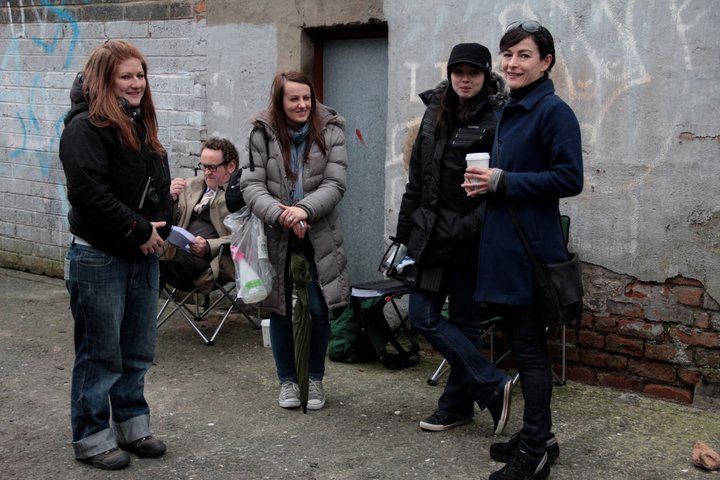 The not so glamorous world of costume stand-by. I'm in the grey puffa carrying the standard "shit load of stuff"