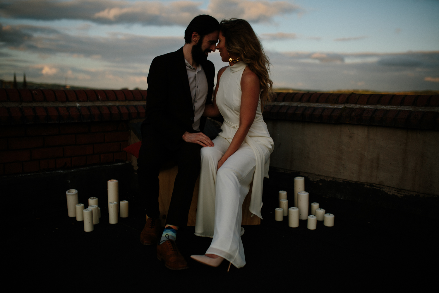 urban city rooftop engagement shoot
