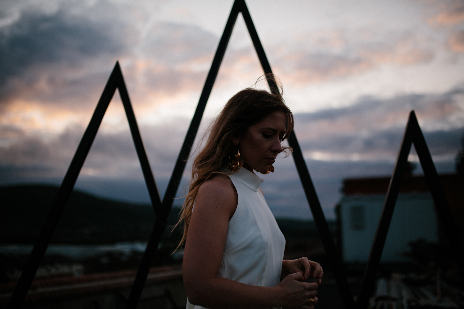 urban city rooftop bridal editorial