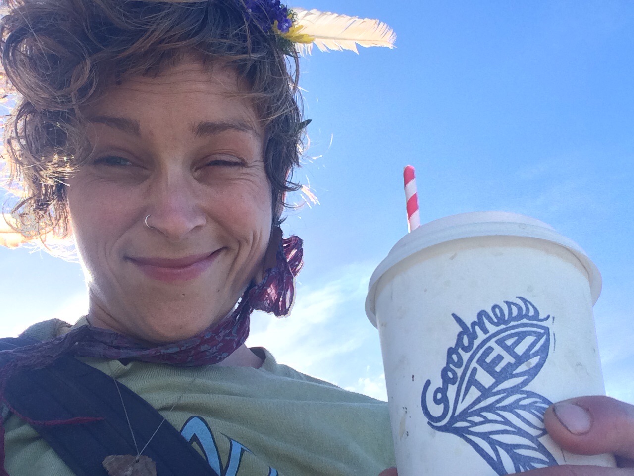 At the beach with Pearl and and a nice hot lemonade. Good stuff in there.
