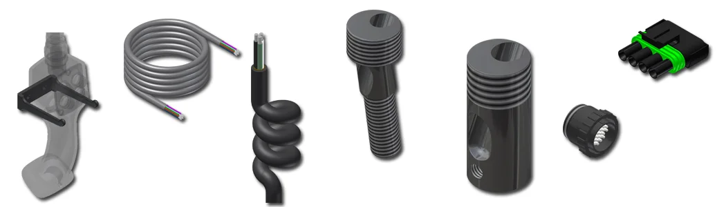 Variety of operator control handle mounting and hanging options, along with a variety of multiconductor cabling for sale.