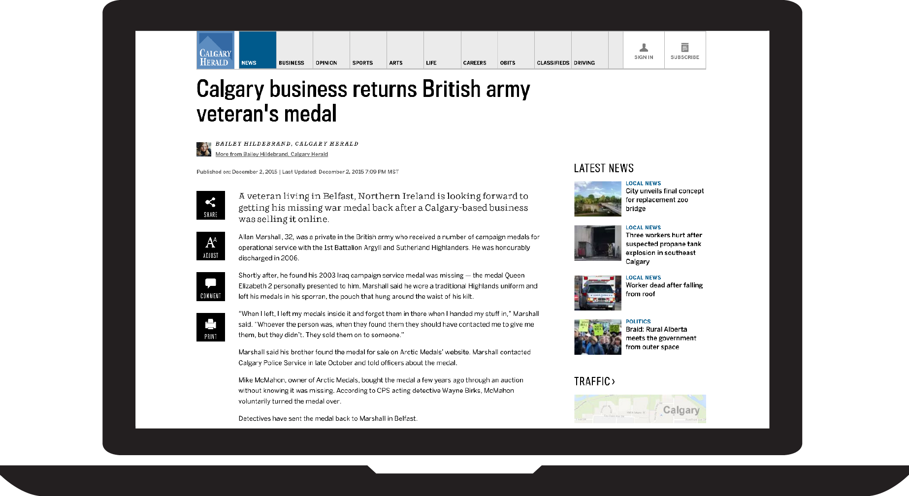 Calgary business returns British army veteran's medal